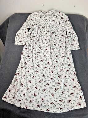 Aria Collection Women's Fleece Winter Nightgown Small S Cardinal Bird W Pockets